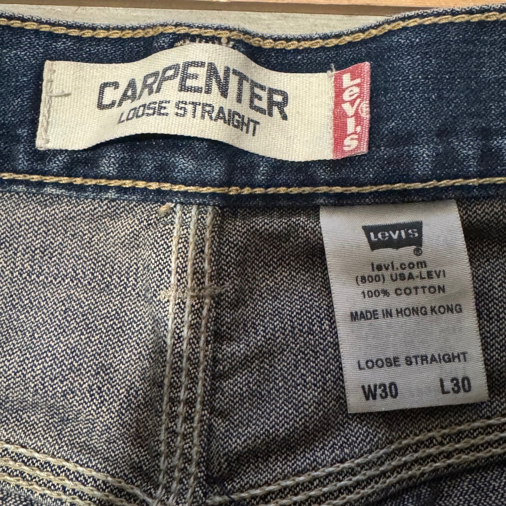 Vintage Y2K Levis Carpenter Loose Straight Jeans Mens 30x30 Dark Wash Workwear - Picture 2 of 5